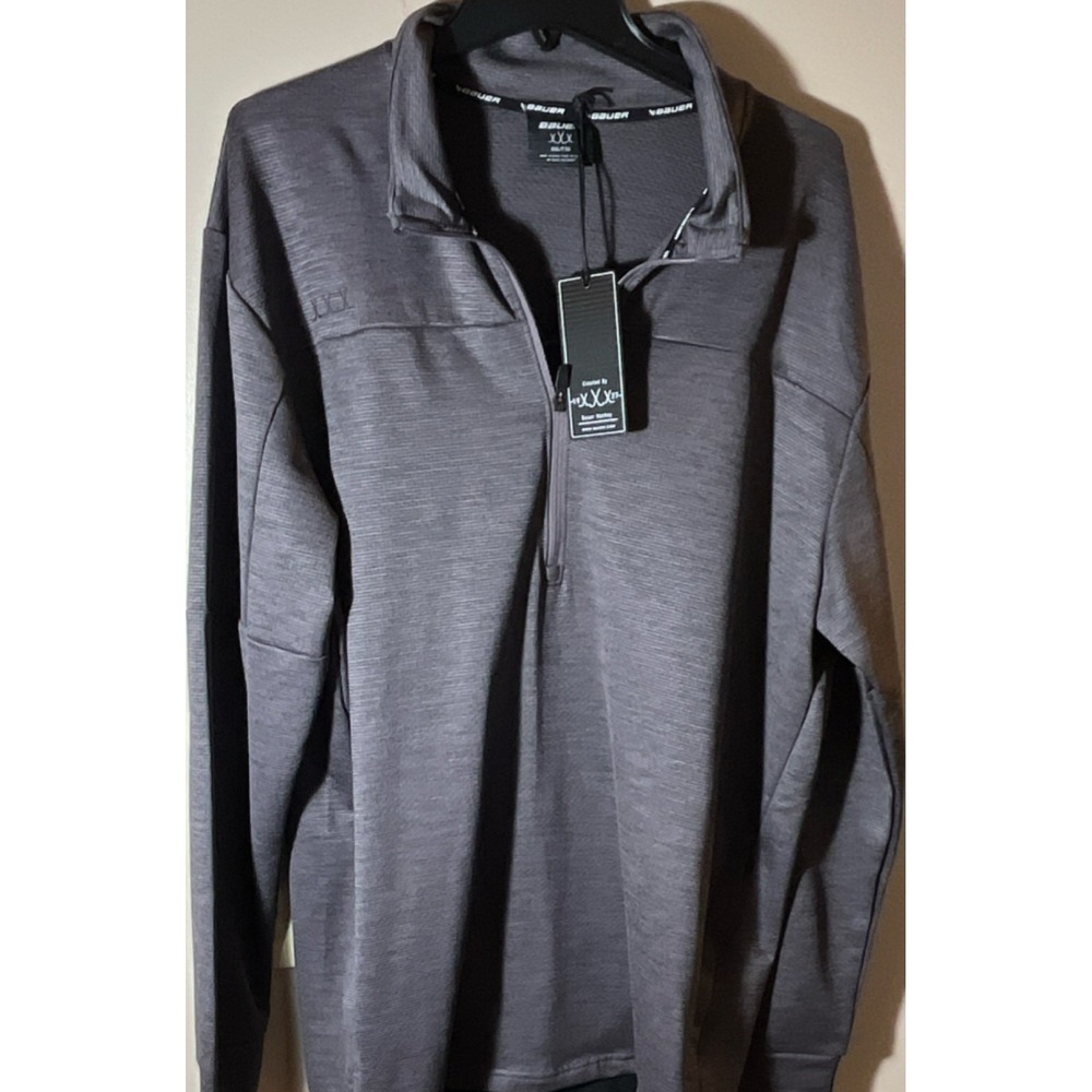 Bauer Men's Gray 1/4 Zip Long Sleeve Mock Neck Polyester Logo Pullover XXL - NWT